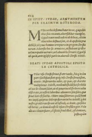 Beati Iudae Apostoli Epistola Catholica.