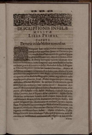 Caput I. De variis insulae Melitae nominibus