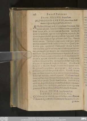 Epist. XXXVII. Bruxellam. Alphonso Cuevio, Marchioni Bedmario, Legato Regio, postea Cardinali.