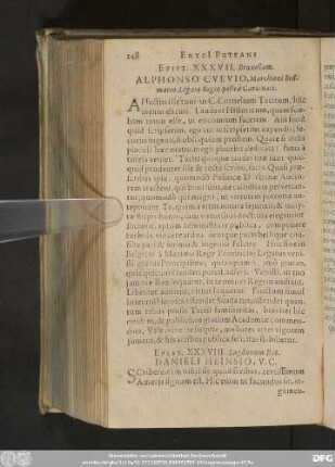 Epist. XXXVII. Bruxellam. Alphonso Cuevio, Marchioni Bedmario, Legato Regio, postea Cardinali.