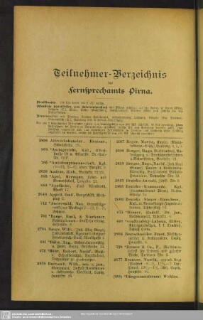 Teilnehmer-Verzeichnis des Fernsprechamts Pirna
