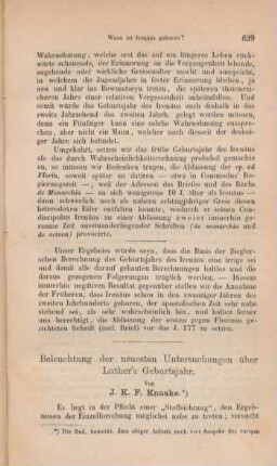 629-654 Beleuchtung der neuesten Untersuchungen über Luther's Geburtsjahr