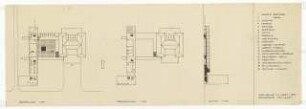 Hochschulbibliothek, Karlsruhe Neubau: Vorprojekt: Erweiterung der Mensa und Neubau Hochschulbibliothek. Grundriss EG, OG, Ansicht, 1:500