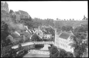 Bautzen. Seidauer Spreebrücke mit Wehr und Hammermühle