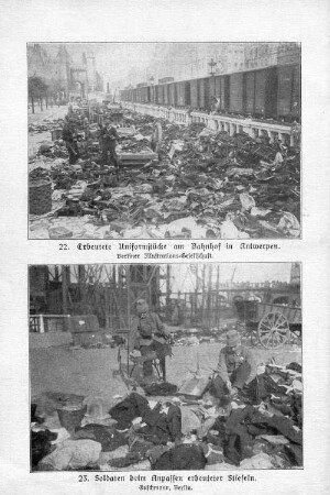 23. Soldaten beim Anpassen erbeuteter Stiefel.