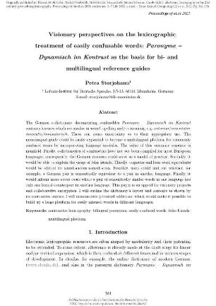 Visionary perspectives on the lexicographic treatment of easily confusable words: Paronyme – Dynamisch im Kontrast as the basis for bi- and multilingual reference guides