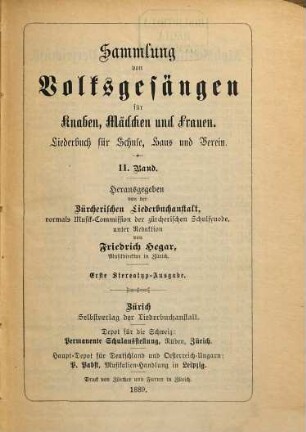 Sammlung von Volksgesängen : für Knaben, Mädchen u. Frauen ; Liederbuch für Schule, Haus u. Verein
