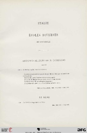 Italie. Ècoles diverses du XVI siècle (Nr. 389-461)