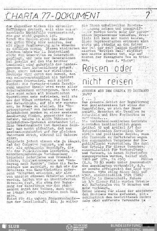 Reisen oder nicht reisen : Auszüge aus dem Charta 77-Dokument 38/87