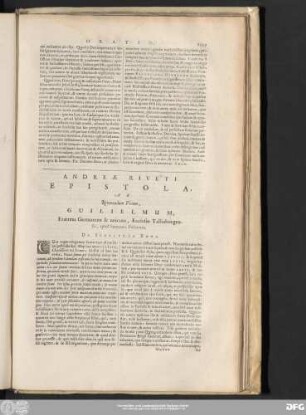 [17.] Andreae Riveti Epistola, Ad Reverendum Virum, Guilielmum, Fratem Germanum & unicum, Ecclesiae Talliaburgensis, apud Santones Pastorem.