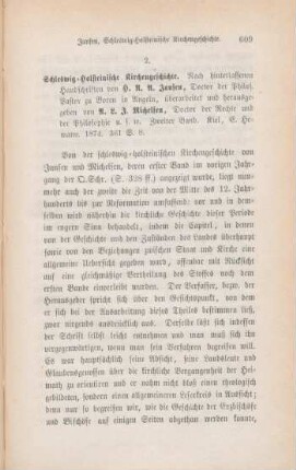 609-610 [Rezension] Michelsen, Andreas Ludwig Jacob, Schleswig-Holsteinischen Kirchengeschichte; 2. Band
