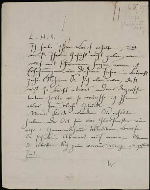 L.H.S., Ich habe Ihren Brief erhalten, und muß Ihnen...
