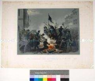 Die Barrikade an der Kronen- und Friedrichstraße in Berlin am 18. März 1848