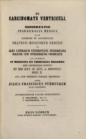 De carcinomate ventriculi : Diss. inaug. med.