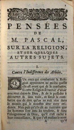 Pensées de M. Pascal sur la religion