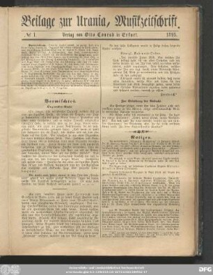 Beilage zur Urania, Musikzeitschrift. No 1.
