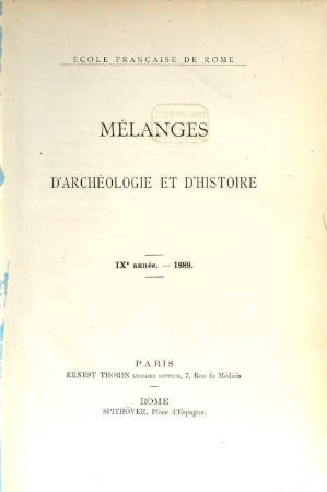 Mélanges d'archéologie et d'histoire, 9. 1889