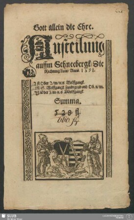 Austeilung auffm Schneebergk/ Die Rechnung Lucie/ Anno. 1591 ... Summa. 528 fl.
