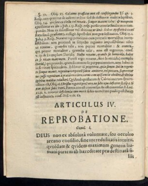 Articulus IV. De Reprobatione.