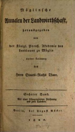 Möglinsche Annalen der Landwirthschaft. 6. 1820