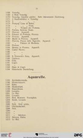Aquarelle (Nr. 1195-1231)