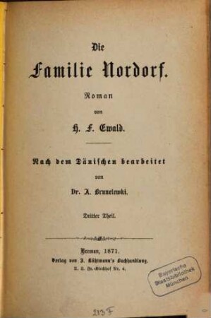 Die Familie Nordorf : Roman, 3. Theil