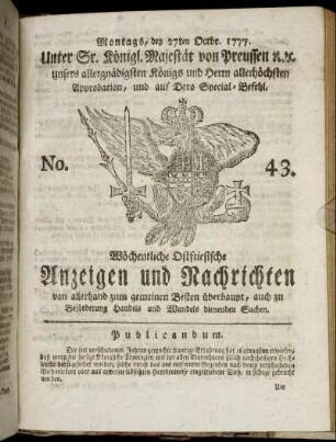No. 43. Montags, den 27ten Octbr. 1777.