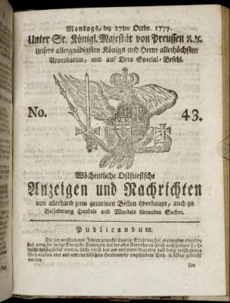 No. 43. Montags, den 27ten Octbr. 1777.