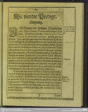 Die vierdte Predigt : Eingang. Textus Evangelii Lucae 2. Vom Ersten. Vom Andern
