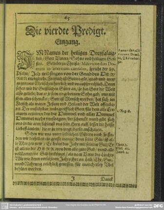 Die vierdte Predigt : Eingang. Textus Evangelii Lucae 2. Vom Ersten. Vom Andern