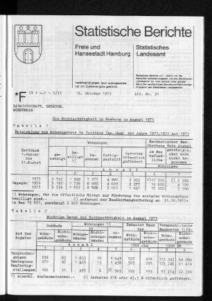Die Hochbautätigkeit in Hamburg im August 1973 : Lfd. Nr. 30