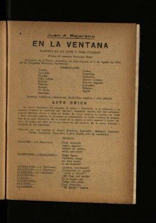 En la ventana . sainete en un acto y tres cuadros : saintete en un acto y tres cuadros