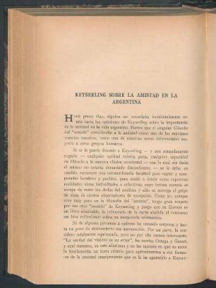 Keyserling sobre la amistad en la Argentina