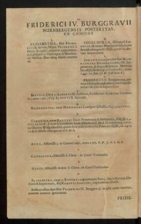 Friderici IV. Burggravii Nurnbergensis Posteritas, Ex Coniuge
