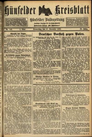 Erste Ausgabe vom Donnerstag, den 27. November 1930.
