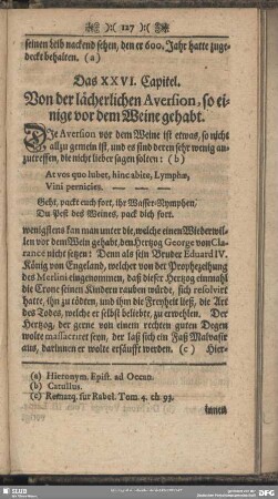 Das XXVI. Capitel. Von der lächerlichen Aversion, so einige vor dem Weine gehabt