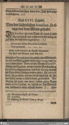 Das XXVI. Capitel. Von der lächerlichen Aversion, so einige vor dem Weine gehabt