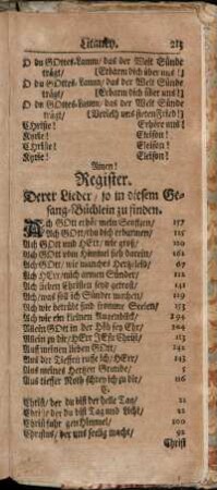 Register. Derer Lieder, so in diesem Gesang-Büchlein zu finden