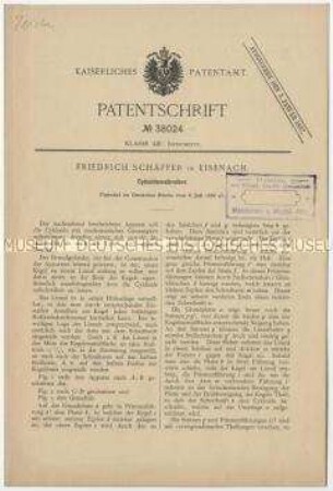 Patentschrift eines Zykloidenschreibers, Patent-Nr. 38024