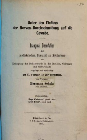 Ueber den Einfluss der Nerven-Durchschneidung auf die Gewebe : Inaug. Diss.
