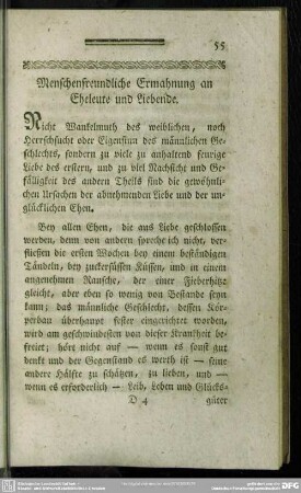 Menschenfreundliche Ermahnung an Eheleute und Liebende