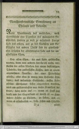 Menschenfreundliche Ermahnung an Eheleute und Liebende
