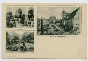 Mehrbildkarte, 3 Motive: Ratskeller, Grotte im Aktiengarten, Ehrenhof der Gewerbeausstellung
