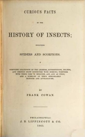 Curious Facts in the History of Insects; including Spiders and Scorpions