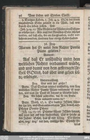 38. Frag. Warum hat Er unter dem Richter Pontio Pilato gelitten?