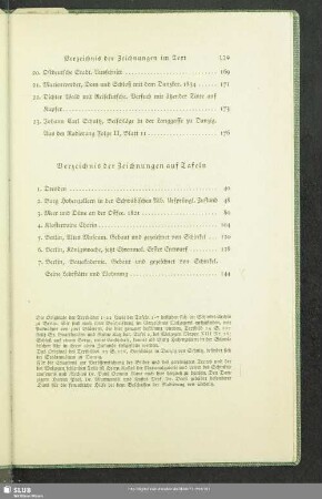 Verzeichnis der Zeichnungen auf Tafeln