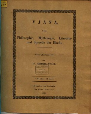 Vjāsa : über Philosophie, Mythologie, Literatur und Sprache der Hindu ; eine Zeitschrift. 1,3. 1830