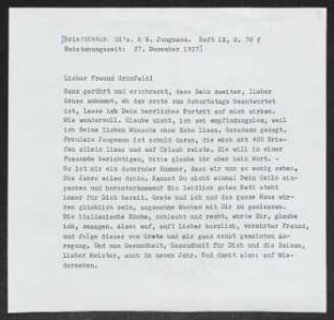 Brief von Gerhart Hauptmann an Heinrich Grünfeld