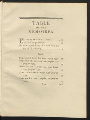 Table De Ces Memoires.