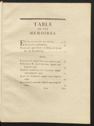 Table De Ces Memoires.